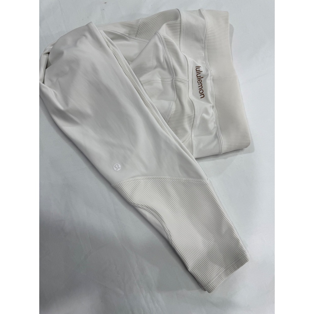 Lululemon White Ribbed Paneled High Rise Leggings with Pockets 25 Inseam
